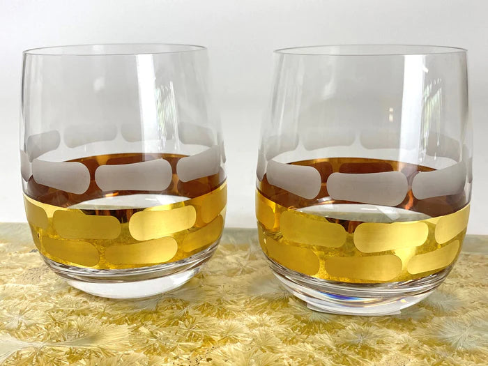 24k gold drinking glass Truro Gold Stemless Wine Set of 2 – Potter & Anderson Jewelers